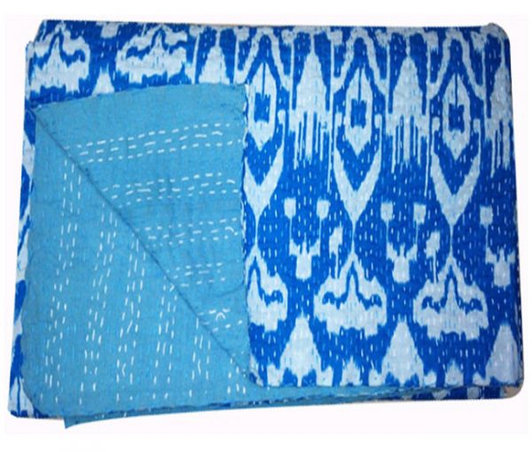 Turquoise Kantha Quilt Blanket