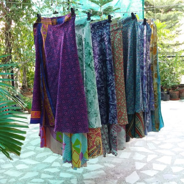recycled silk sari wrap skirts