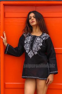 Black Embroidered Cotton Short Tunic