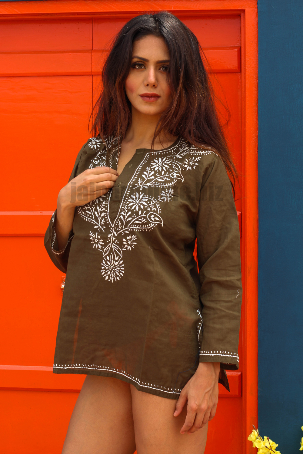 Aarke Ritu Kumar Tops  Buy Aarke Ritu Kumar Blue Embroidered Long Sleeve  Casual Top Online  Nykaa Fashion